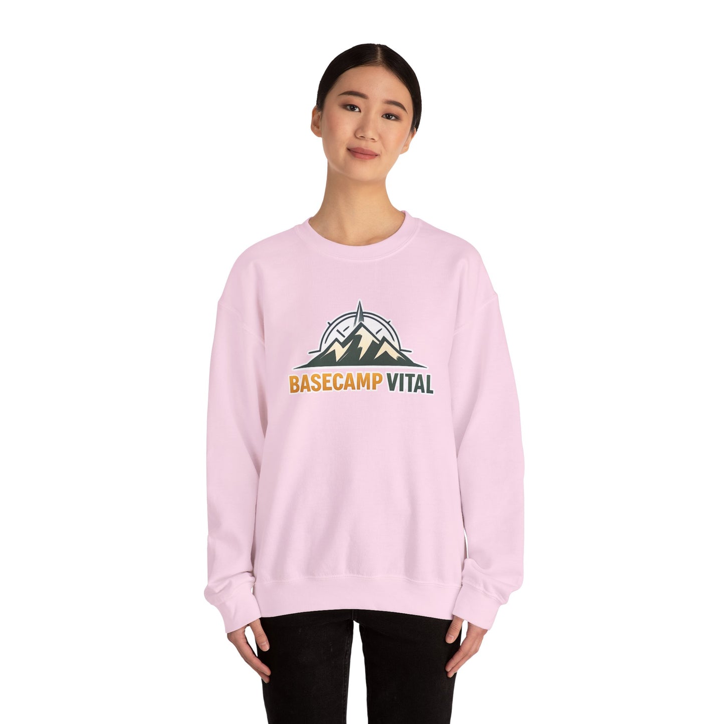 Base Camp Vital Mountain Embroidered Crewneck Sweatshirt | Cozy Hiking & Camping Pullover | 50/50 Midweight  Vital Mountain Crewneck Sweatshirt — Outdoor Adventure Logo Pullover (free shipping)