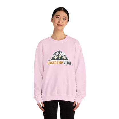 Base Camp Vital Mountain Embroidered Crewneck Sweatshirt | Cozy Hiking & Camping Pullover | 50/50 Midweight  Vital Mountain Crewneck Sweatshirt — Outdoor Adventure Logo Pullover (free shipping)