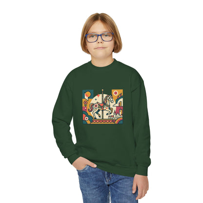 Youth Crewneck Sweatshirt — Retro Carousel Horse Graphic
