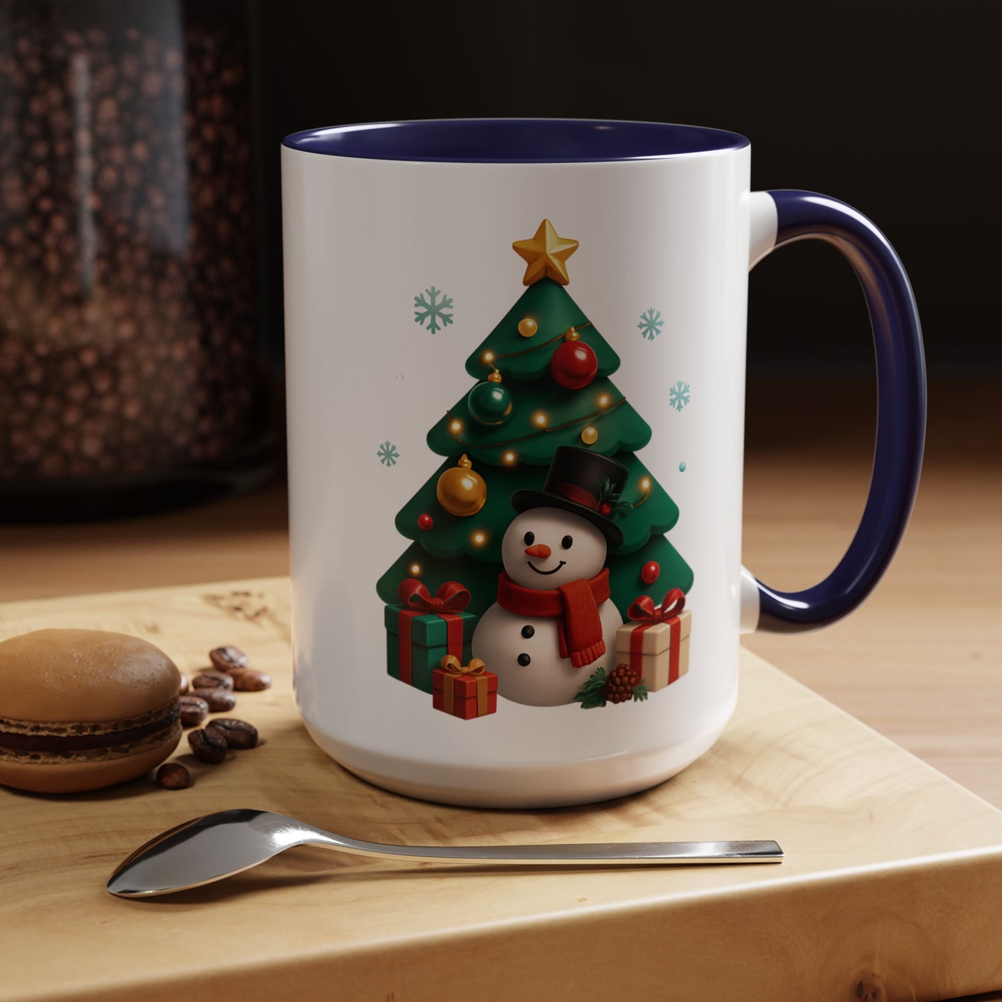 Christmas Tree & Snowman Accent Coffee Mug — Festive Holiday 11/15oz Ceramic