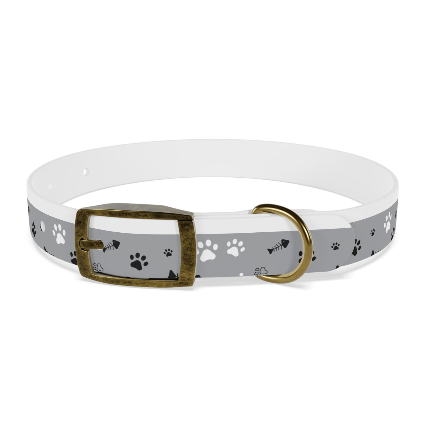 Grey Paw Print Dog Collar — Cute Bone & Paw Design, Durable Adjustable Pet Collar