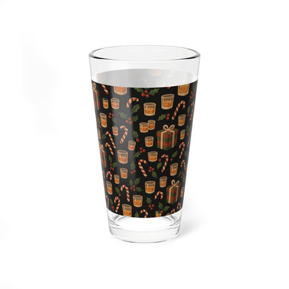 16oz Mixing Glass — Holiday Whiskey Pattern (Candy Canes, Gifts & Holly) (free Shipping)