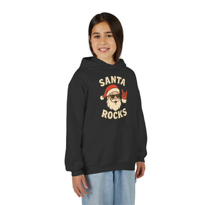 Youth Hoodie — "Santa Rocks" Cool Santa Christmas Sweatshirt