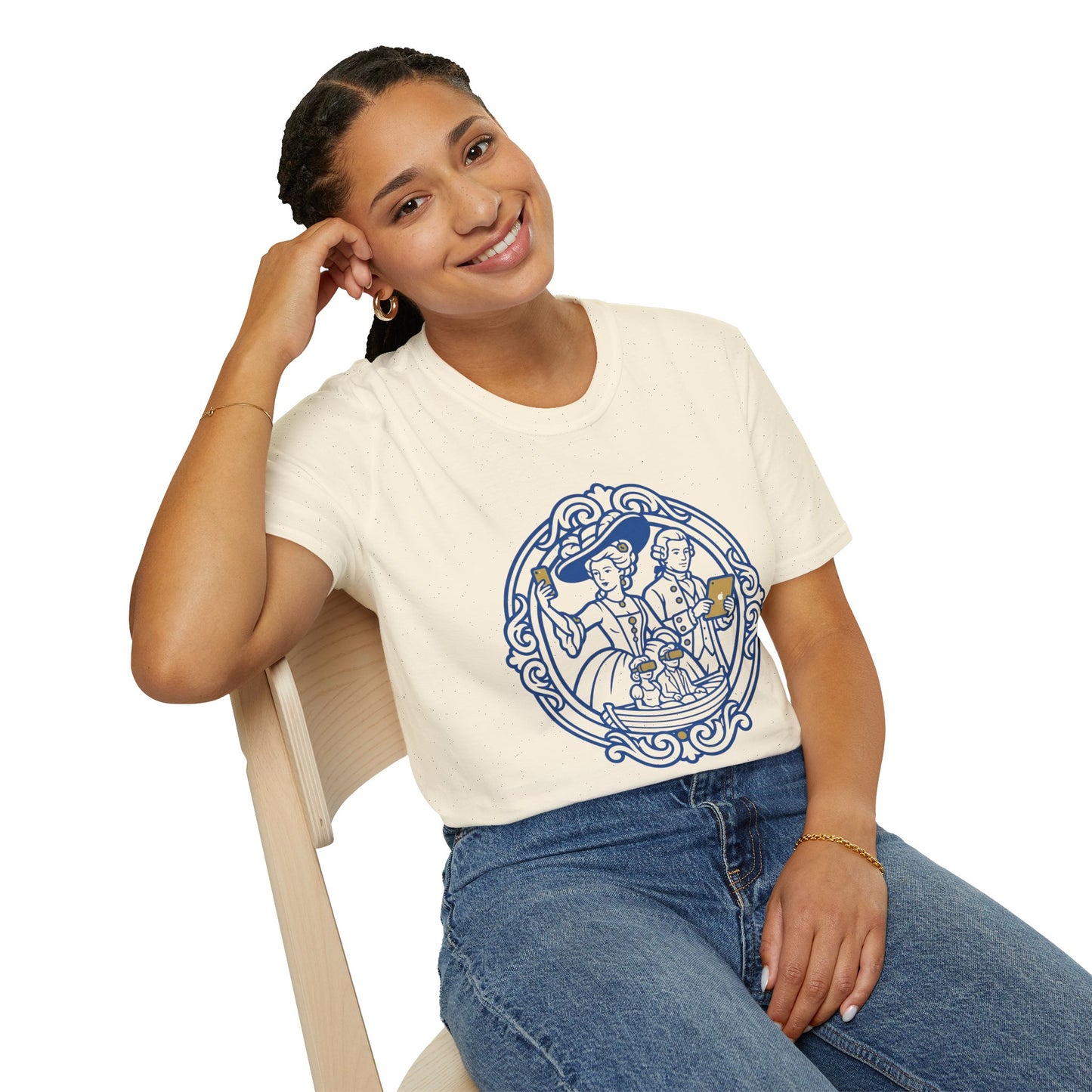 Rococo Smartphone Toile - Captain & First Mate Nautical Crew T-Shirt — Vintage Ship Wheel Illustration