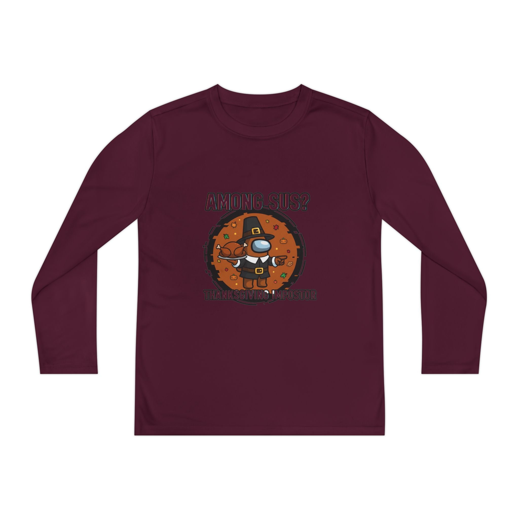 Among Sus? Thanksgiving Impostor Youth Tee, Fun Youth T-Shirt, Gamer Apparel for Kids, Long Sleeve Graphic Tee, Funny Thanksgiving Gift