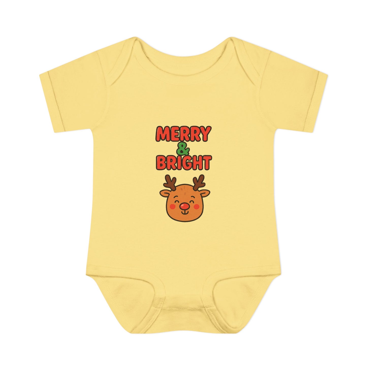 Merry & Bright Baby Bodysuit - Cute Reindeer Christmas Infant Onesie