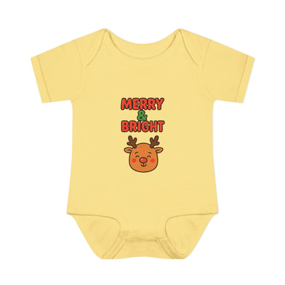 Merry & Bright Baby Bodysuit - Cute Reindeer Christmas Infant Onesie