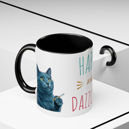 Happy and dazzling smoking cat Coffee Mug — "Happy and Dazzling" Cat Accent Mug (11/15oz) (free shipping)