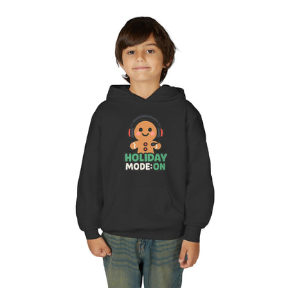 Youth Hoodie — 'Holiday Mode On' Gingerbread Headphone Christmas Sweatshirt