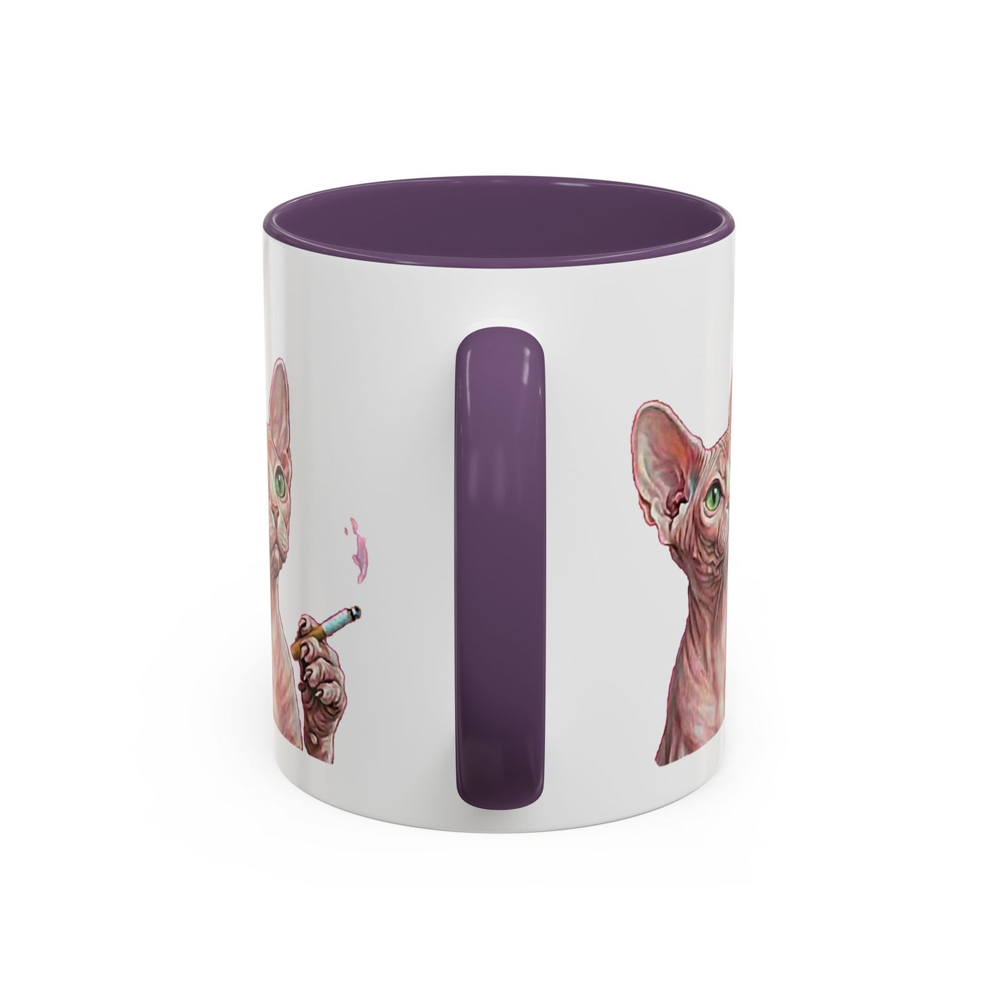 Happy and Dazzling smoking Cat Coffee Mug — Sphynx Cat Accent Mug (11/15oz) (free shipping)