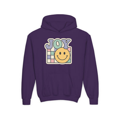 Girls Youth Hoodie – Retro 'JOY' Smiley Graphic Kids Sweatshirt