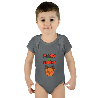 Merry & Bright Baby Bodysuit - Cute Reindeer Christmas Infant Onesie