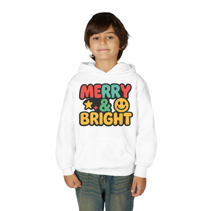 Youth Hoodie — 'Merry & Bright' Colorful Holiday Kids Sweatshirt