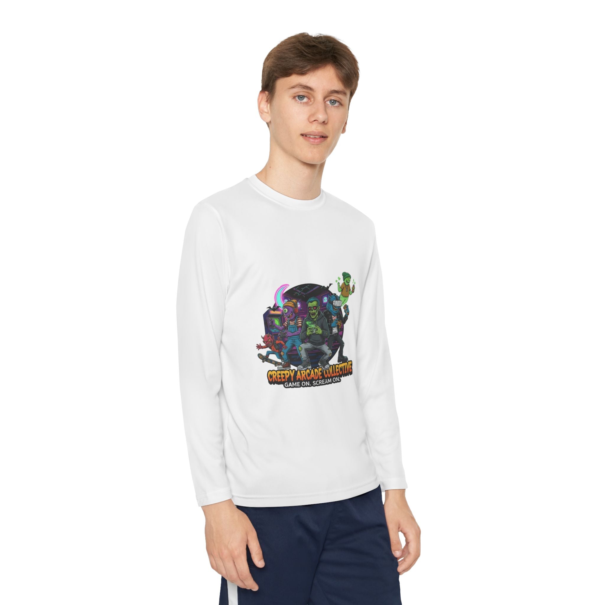 Creepy Arcade Collecting Youth Long Sleeve Tee, Kids Gamer Shirt, Halloween Costume, Teen Casual Wear, Fantasy T-Shirt