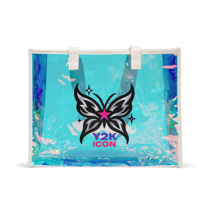 Holographic Beach Tote — Y2K Butterfly Clear Beach Bag