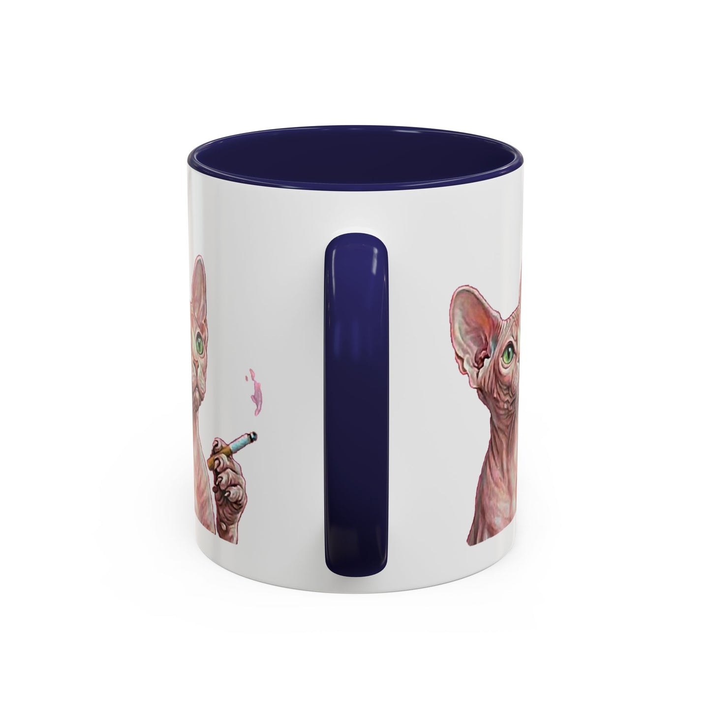 Happy and Dazzling smoking Cat Coffee Mug — Sphynx Cat Accent Mug (11/15oz) (free shipping)