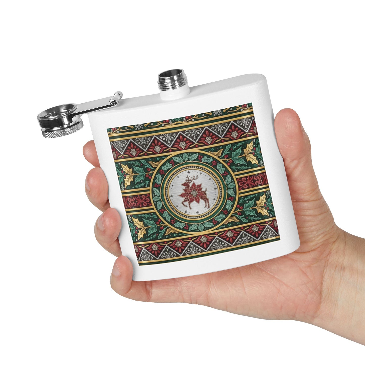 Holiday Poinsettia Flask — 6oz Stainless Steel Christmas Hip Flask (free shipping)