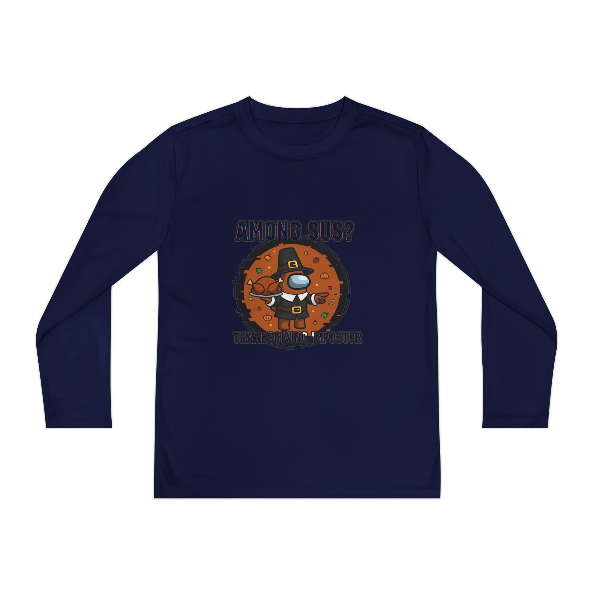 Among Sus? Thanksgiving Impostor Youth Tee, Fun Youth T-Shirt, Gamer Apparel for Kids, Long Sleeve Graphic Tee, Funny Thanksgiving Gift