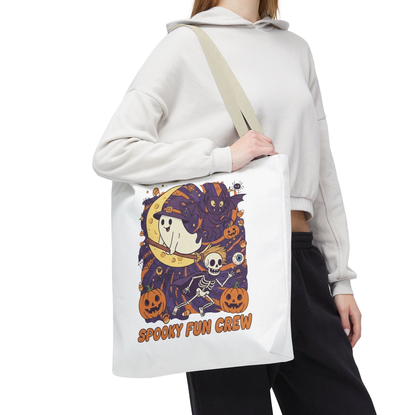 Spooky Fun Crew Halloween Tote Bag, Trick or Treat Bag, Haunted House Accessory, Fall Gift, Party Favor