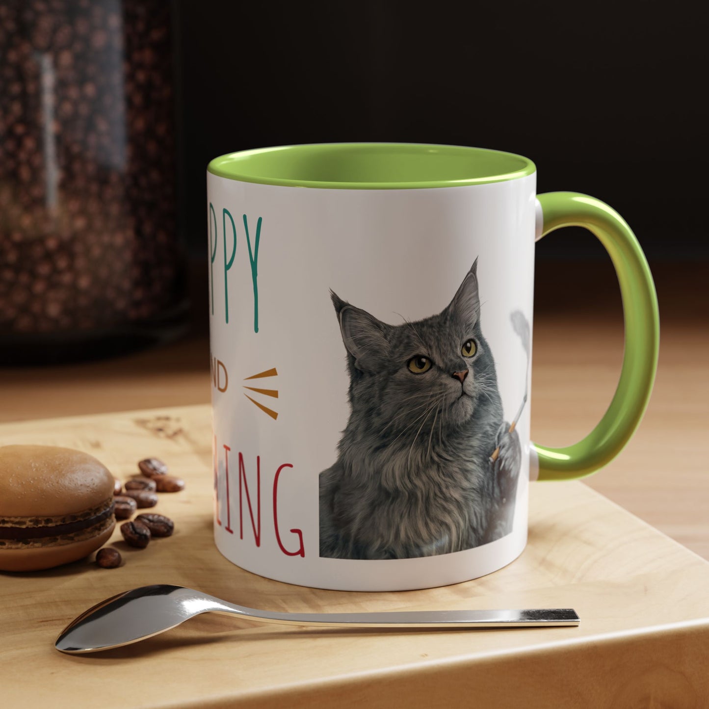 Happy and Dazzling smoking Cat Coffee Mug — Cute Cat smoking a cigarette Illustration Accent Mug (11/15 oz) (free shipping)
