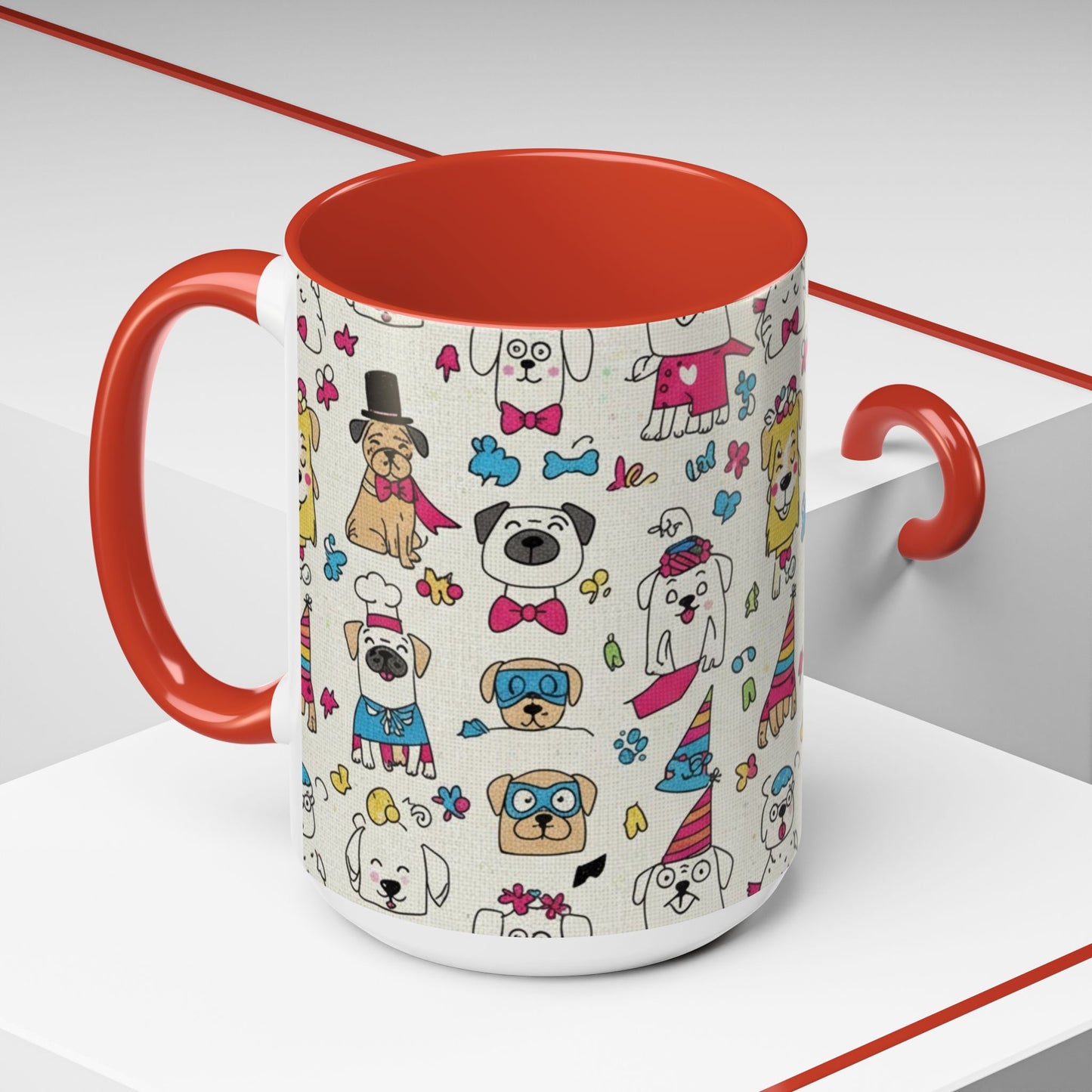Cute Party Dogs Accent Coffee Mug (11/15oz) — Colorful Puppy Pattern Gift Mug