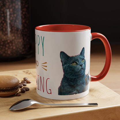 Happy and dazzling smoking cat Coffee Mug — "Happy and Dazzling" Cat Accent Mug (11/15oz) (free shipping)