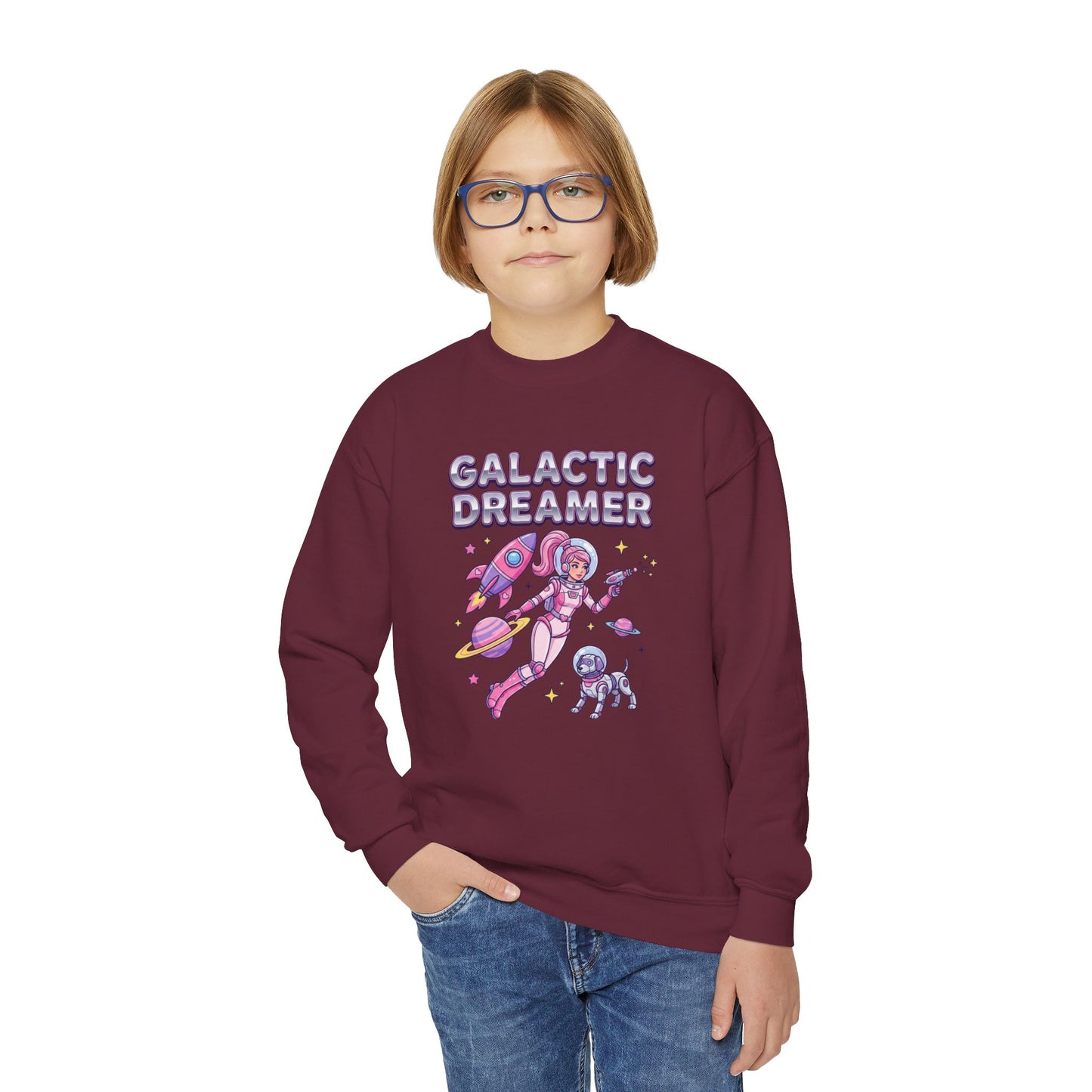 Youth Sweatshirt — "Galactic Dreamer" Astronaut Mermaid Crewneck