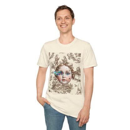 Vintage Doll Face Tee with Glitch Paint Splash