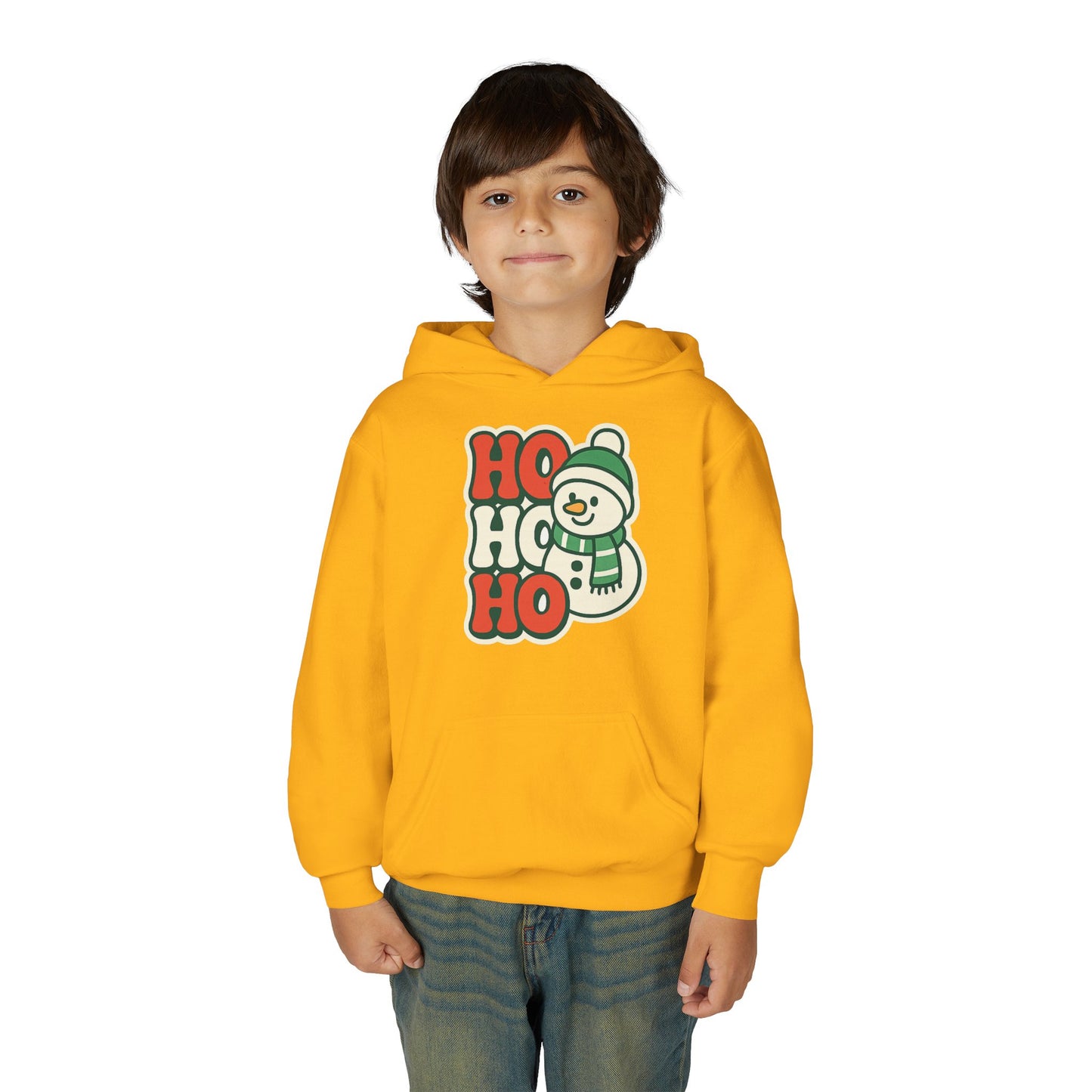 Youth kids Christmas Hoodie - 'HO HO HO' Snowman Holiday Sweatshirt