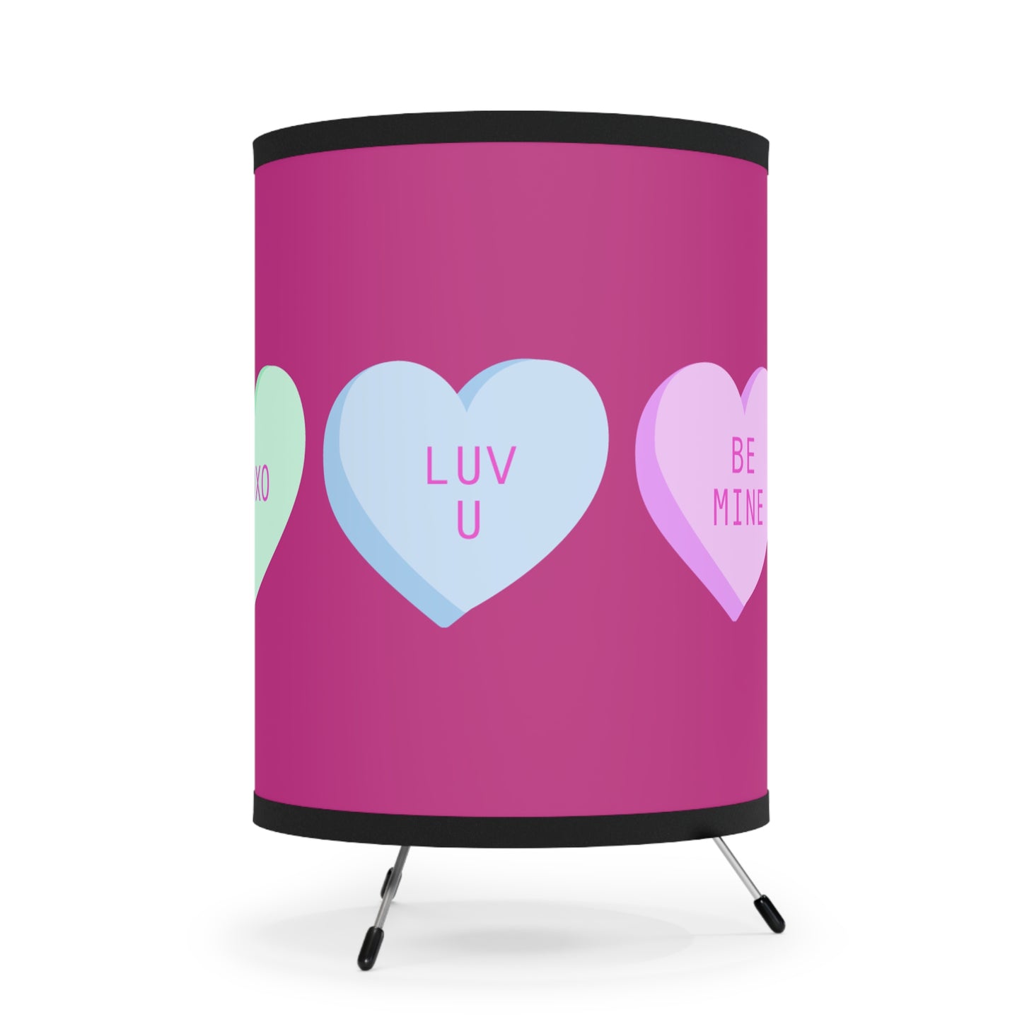 Conversation Heart Tripod Lamp — Cute AF XOXO Printed Shade