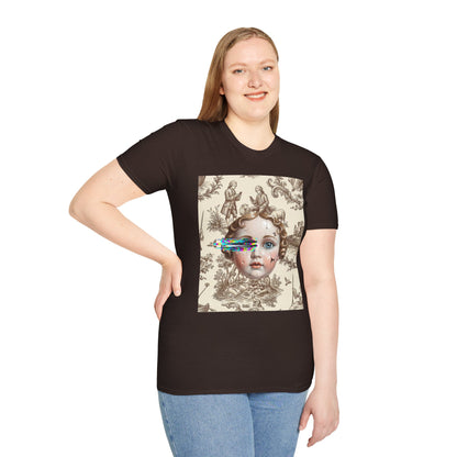 Vintage Doll Face Tee with Glitch Paint Splash
