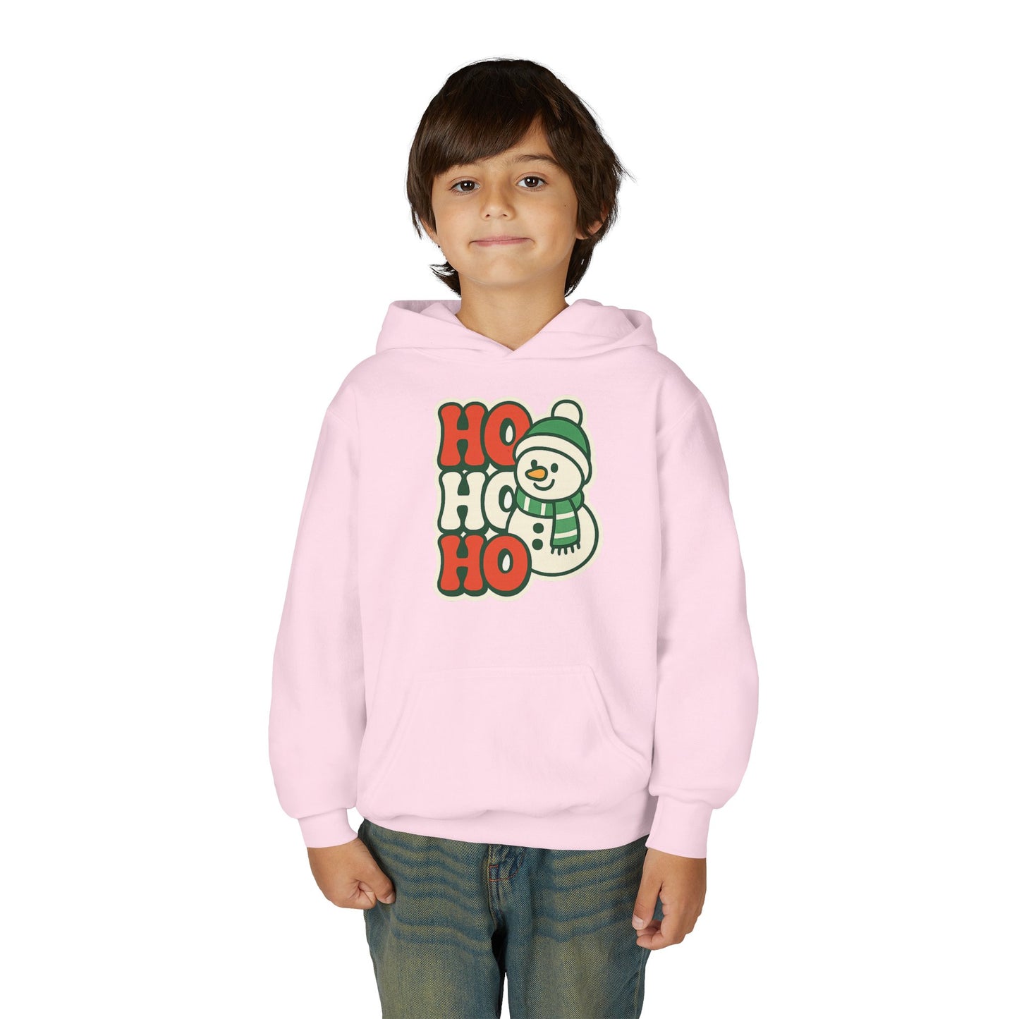 Youth kids Christmas Hoodie - 'HO HO HO' Snowman Holiday Sweatshirt