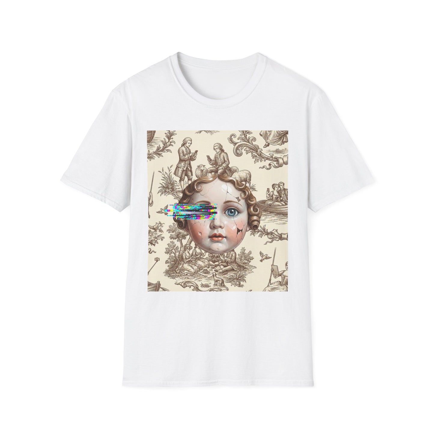 Vintage Doll Face Tee with Glitch Paint Splash