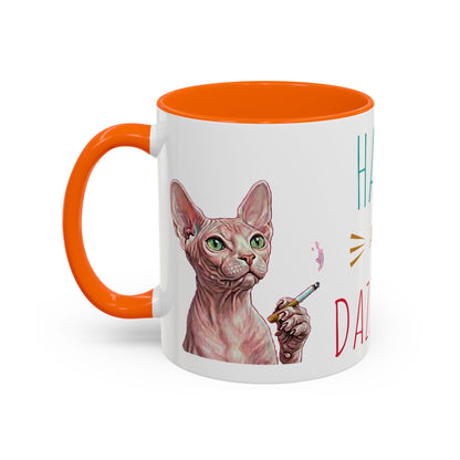 Happy and Dazzling smoking Cat Coffee Mug — Sphynx Cat Accent Mug (11/15oz) (free shipping)