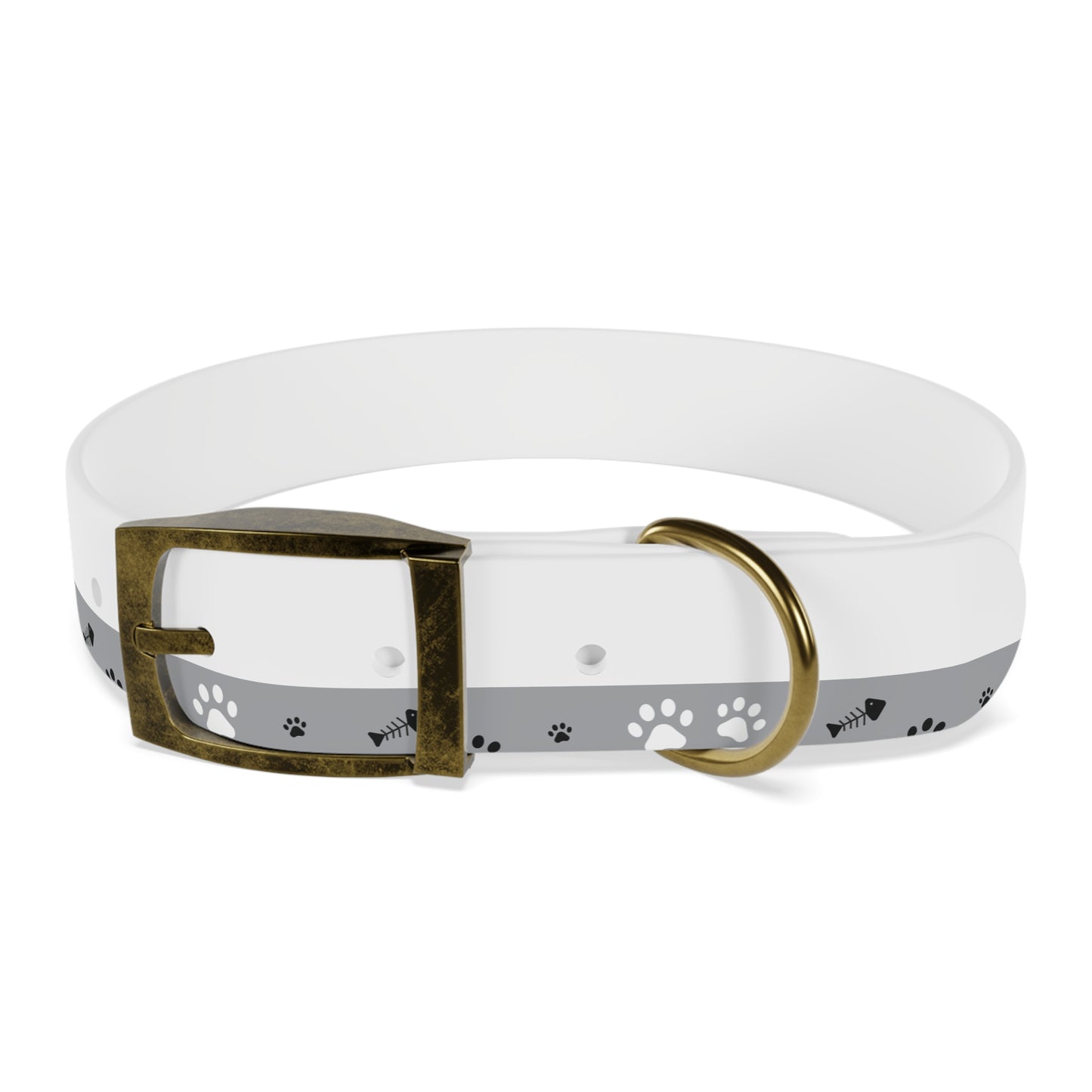 Grey Paw Print Dog Collar — Cute Bone & Paw Design, Durable Adjustable Pet Collar