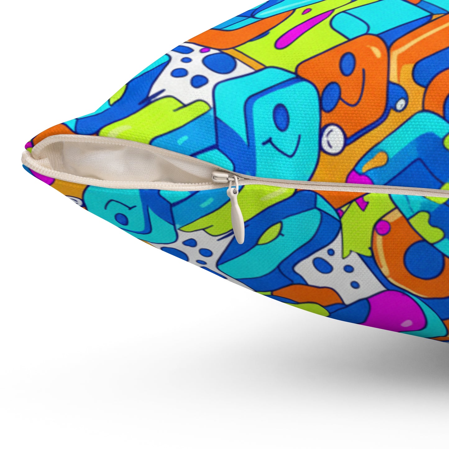 Abstract Neon Geometric Pillow — Colorful Retro Pop Art Square Throw Pillow (free shipping)