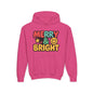Youth Hoodie — 'Merry & Bright' Colorful Holiday Kids Sweatshirt