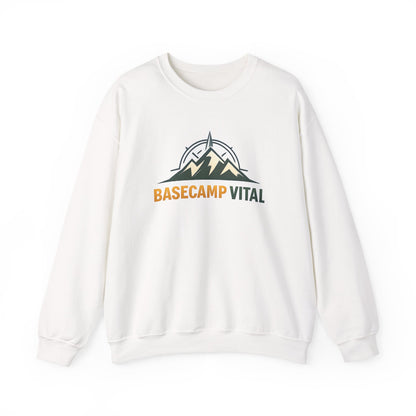 Base Camp Vital Mountain Embroidered Crewneck Sweatshirt | Cozy Hiking & Camping Pullover | 50/50 Midweight  Vital Mountain Crewneck Sweatshirt — Outdoor Adventure Logo Pullover (free shipping)