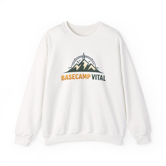 Base Camp Vital Mountain Embroidered Crewneck Sweatshirt | Cozy Hiking & Camping Pullover | 50/50 Midweight  Vital Mountain Crewneck Sweatshirt — Outdoor Adventure Logo Pullover (free shipping)