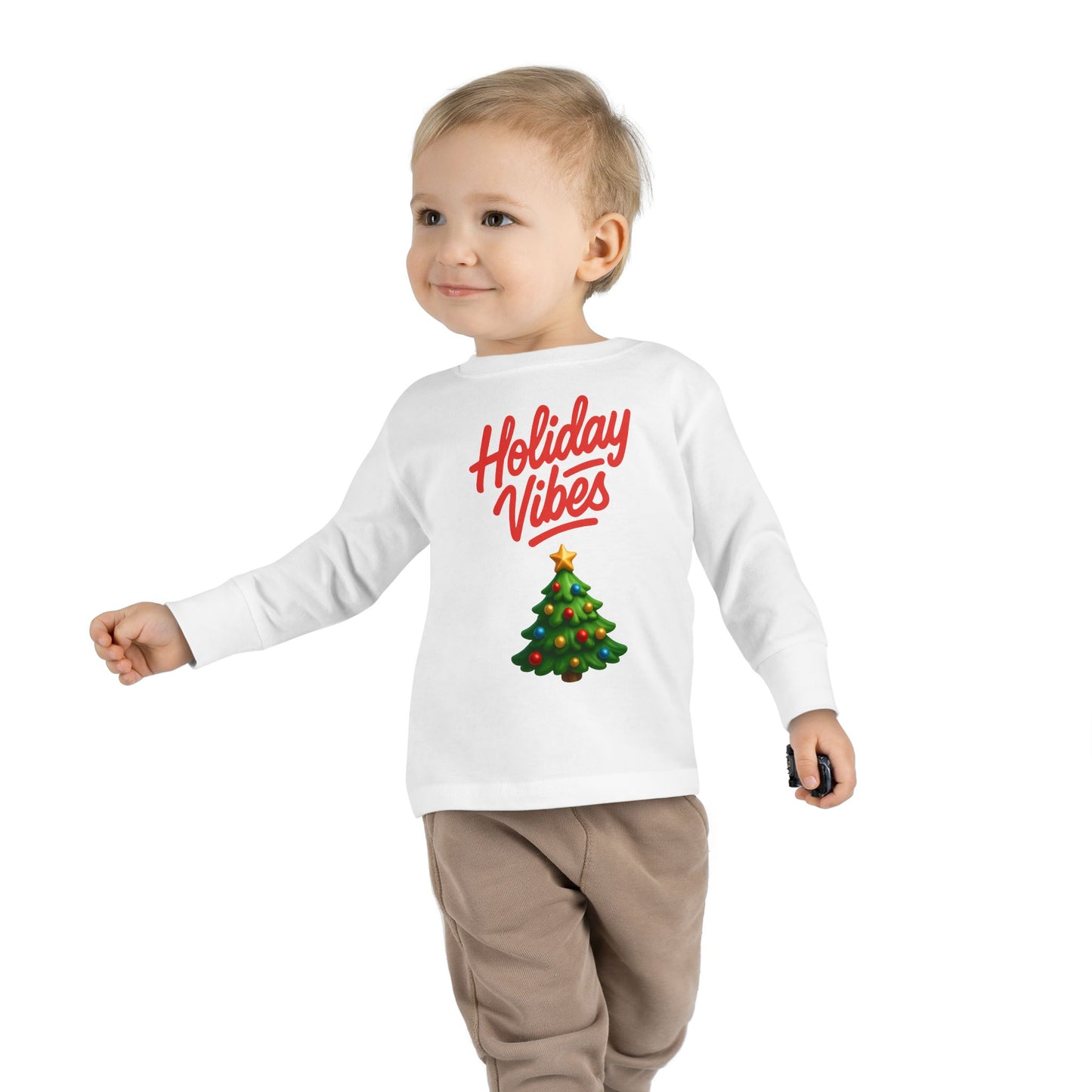 Holiday Vibes unisex Toddler Long Sleeve Tee – Cute Christmas Tree Kids Shirt