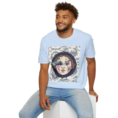 Glitch retro cracked porcelain doll face- Rococo Smartphone Toile - T-Shirt — Retro Mythology Art Tee