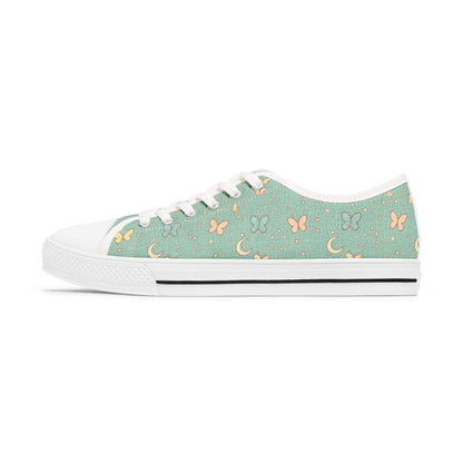 Mint Butterfly Crescent Low Top Sneakers — Women's Casual Floral Pattern Shoes