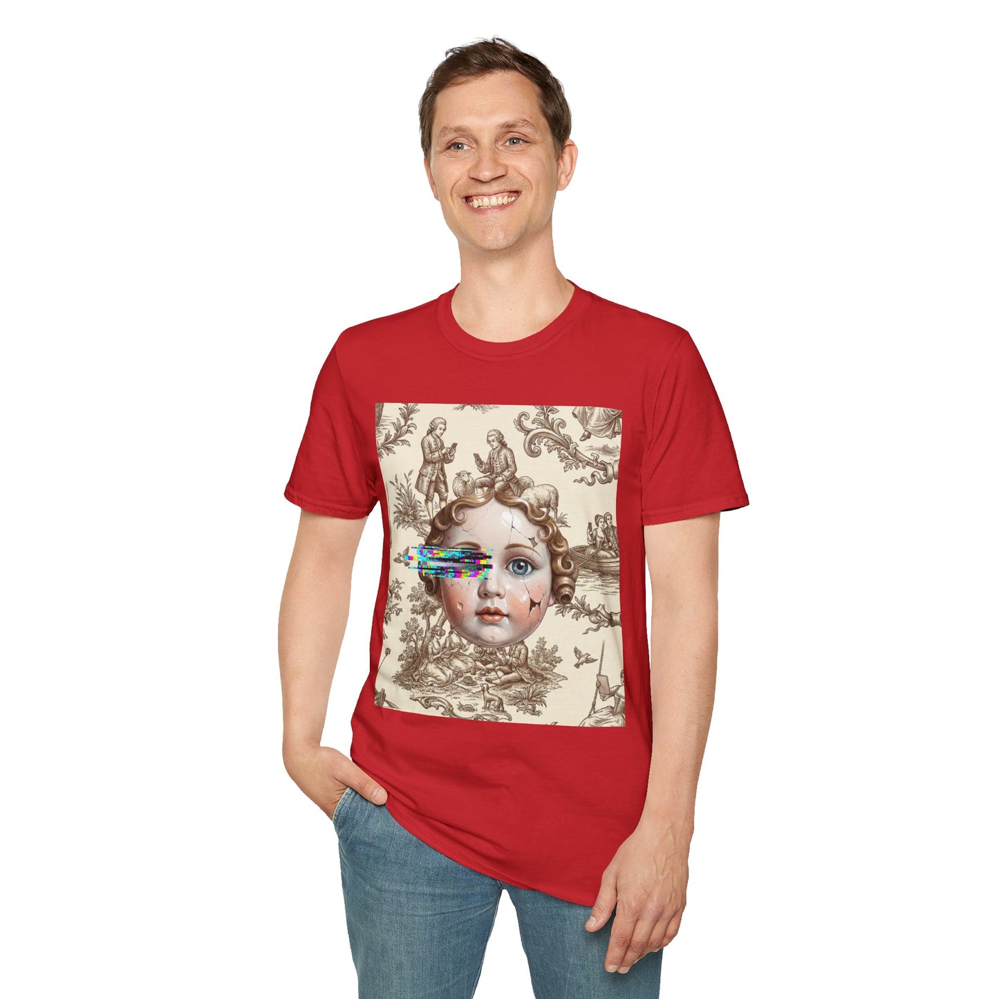 Vintage Doll Face Tee with Glitch Paint Splash