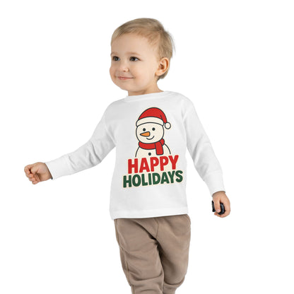 Toddler Long Sleeve Tee — 'Happy Holidays' Snowman Kids Christmas Shirt