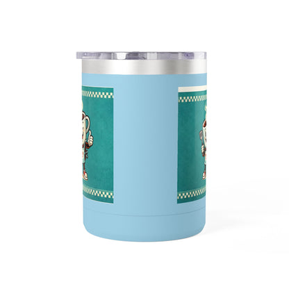 Perky’s Cafe KS Retro Teal 15oz Stainless Tumbler w/ Handle-  Mug Tumbler — Cute Smiling Coffee Cup Character, 15oz Travel Mug (free shipping)
