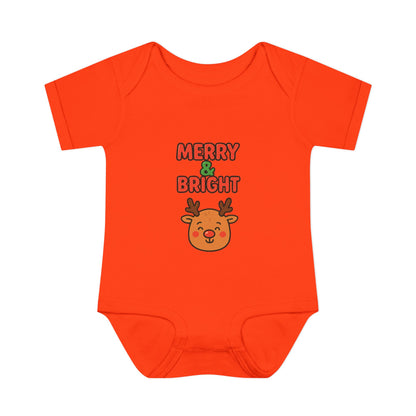 Merry & Bright Baby Bodysuit - Cute Reindeer Christmas Infant Onesie