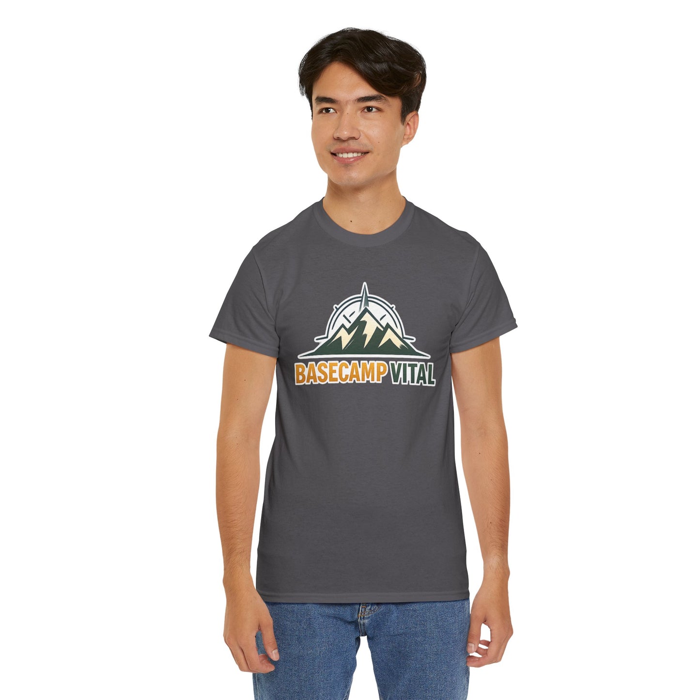 Base Camp Vital Mountain Compass Crewneck T-Shirt | Outdoor Hiking Graphic Tee | Midweight Cotton Trail Shirt (free shipping)