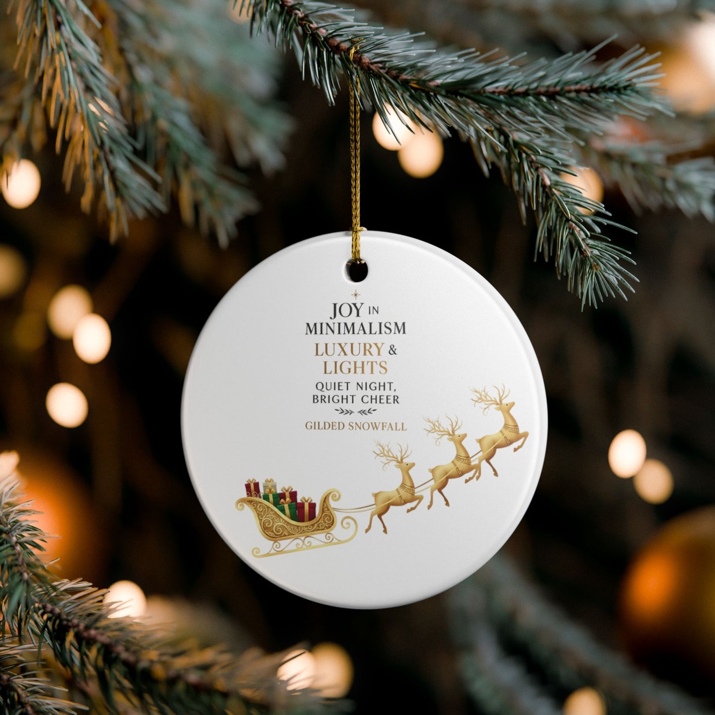 Gilded Sleigh Ceramic Ornament — "Joy in Minimalism: Luxury & Lights" Christmas Decoration