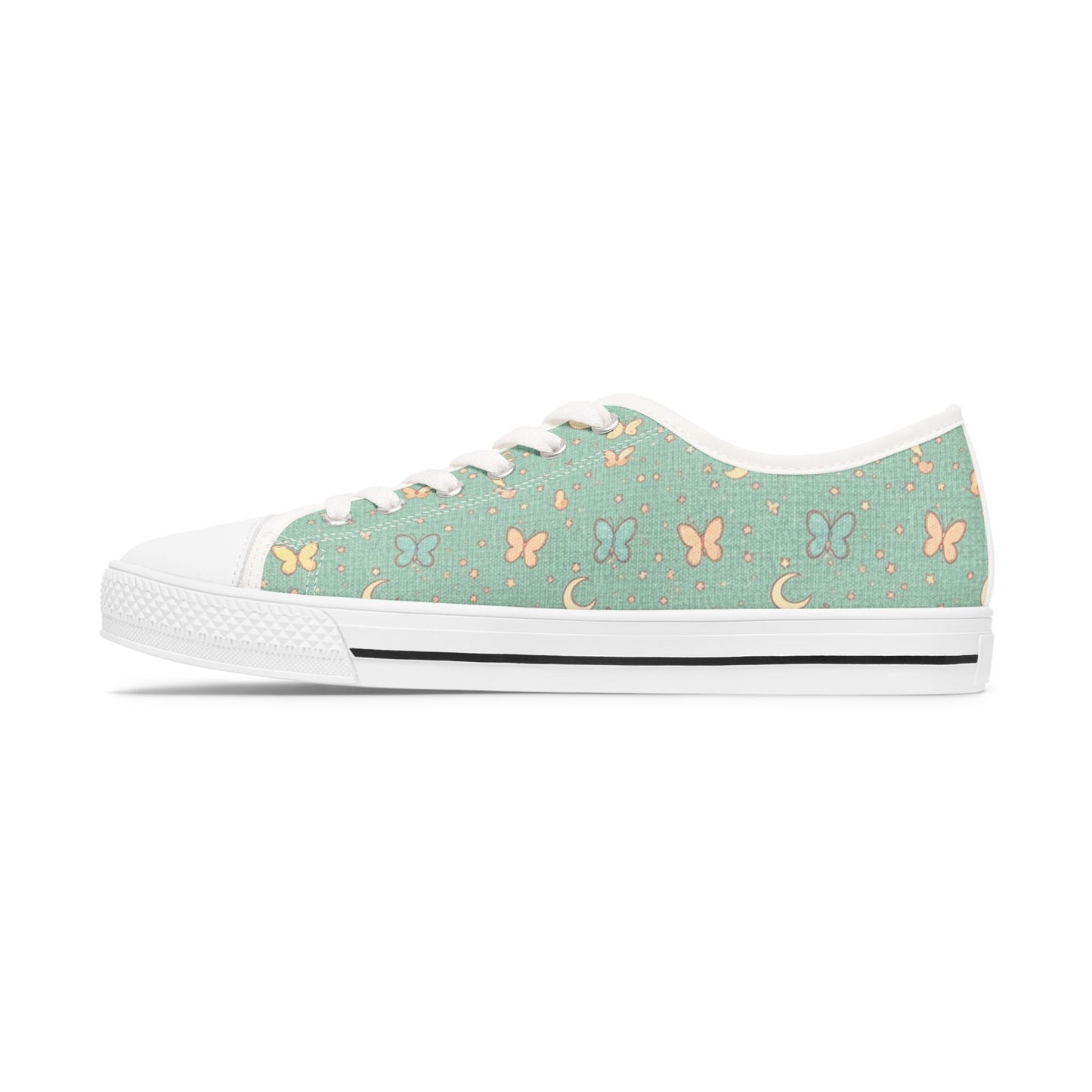 Mint Butterfly Crescent Low Top Sneakers — Women's Casual Floral Pattern Shoes