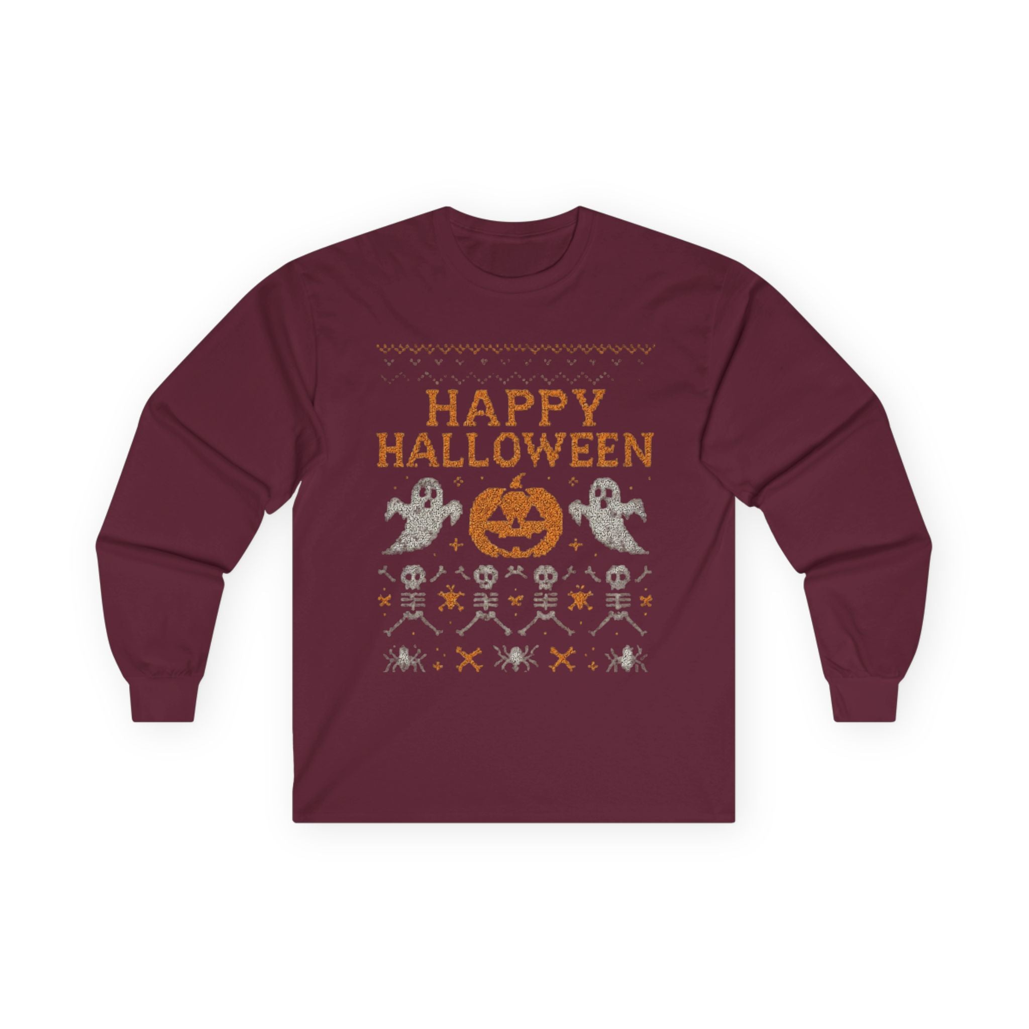 Happy Halloween Long Sleeve Tee, Spooky Tee, Halloween Costume Shirt, Autumn Festive Attire, Unisex Fall Apparel